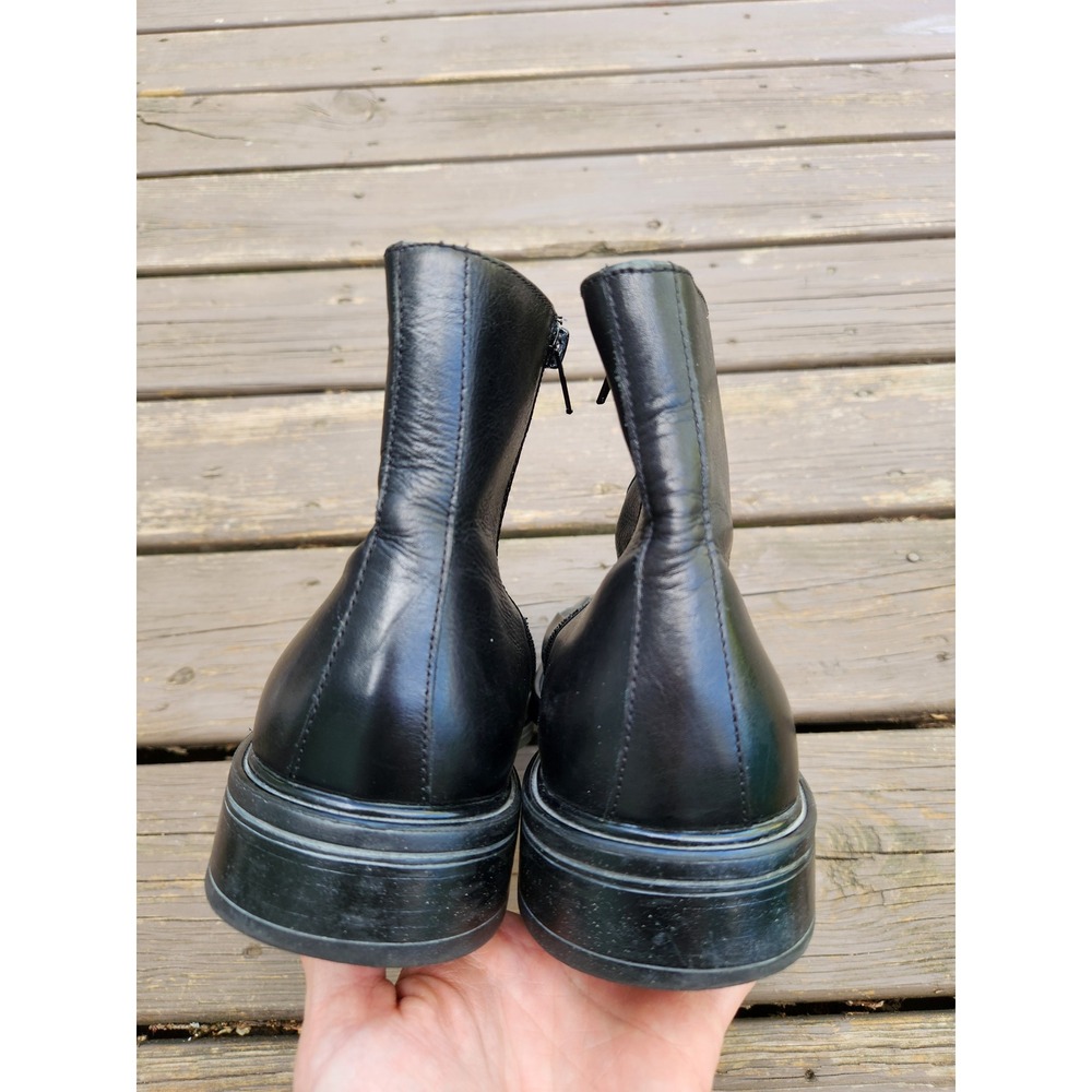 Vintage 90s Preppy Bass Ankle Boots Black Leather Square Toe Side Zip Mens 11 M - Picture 5 of 8